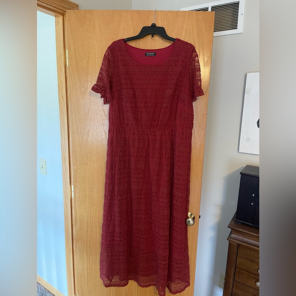 New never worn, rusty red color.